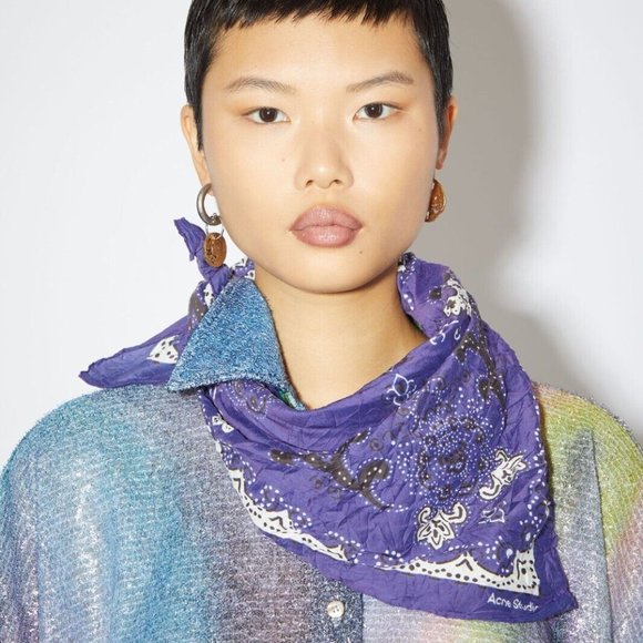 Acne Studios PAISLEY SCARF Blue/white - Picture 2 of 4